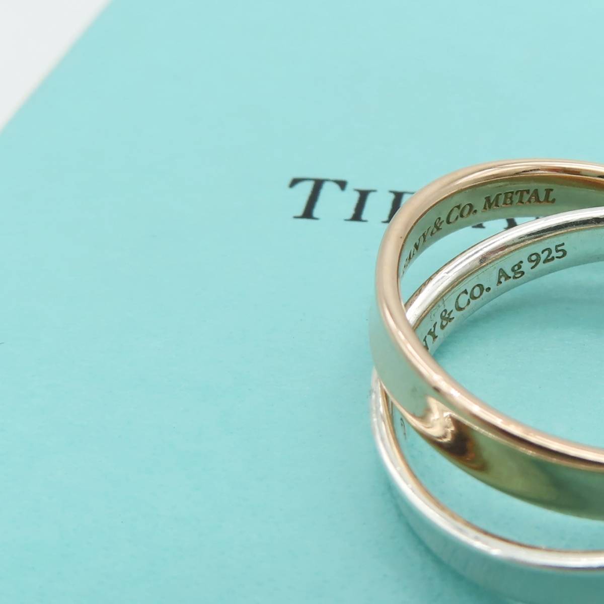 希少 美品 Tiffany&Co. ティファニー ダブル ナロー リング 1837 SV925 METAL シルバー ピンクゴールド 11号 指輪 AA263_画像5