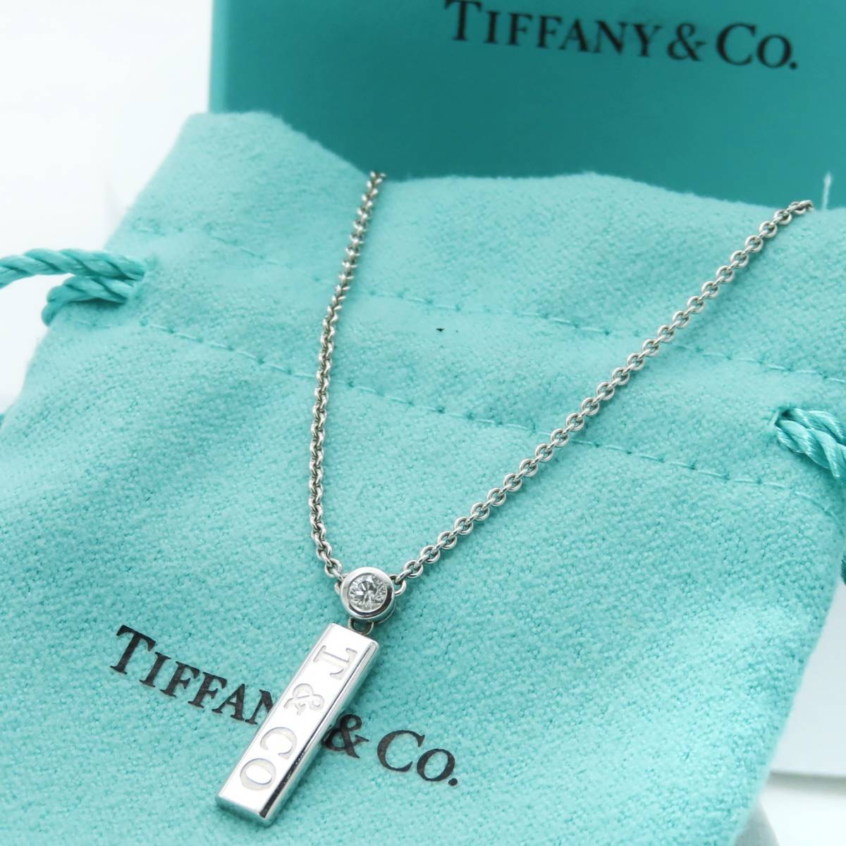 希少 美品 Tiffany&Co. ティファニー ホワイト ゴールド T&CO タグ 1p ダイヤモンド ネックレス 750 K18 AA93_画像1