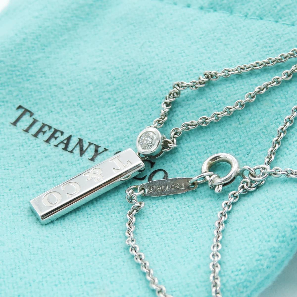 希少 美品 Tiffany&Co. ティファニー ホワイト ゴールド T&CO タグ 1p ダイヤモンド ネックレス 750 K18 AA93_画像5