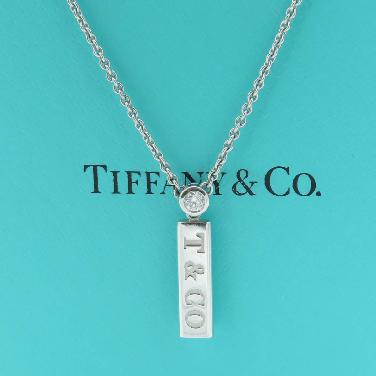 希少 美品 Tiffany&Co. ティファニー ホワイト ゴールド T&CO タグ 1p ダイヤモンド ネックレス 750 K18 AA93_画像2