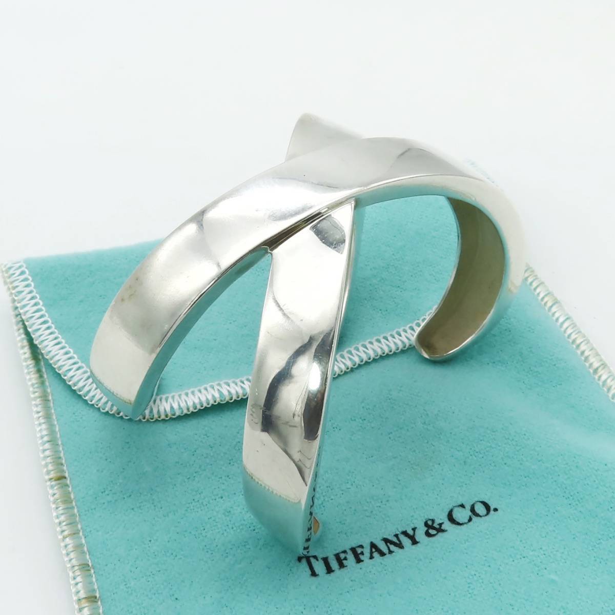 希少 美品 Tiffany&Co. ヴィンテージ ティファニー パロマピカソ クロス ヘビー バングル SV925 エックス QQ56_画像6