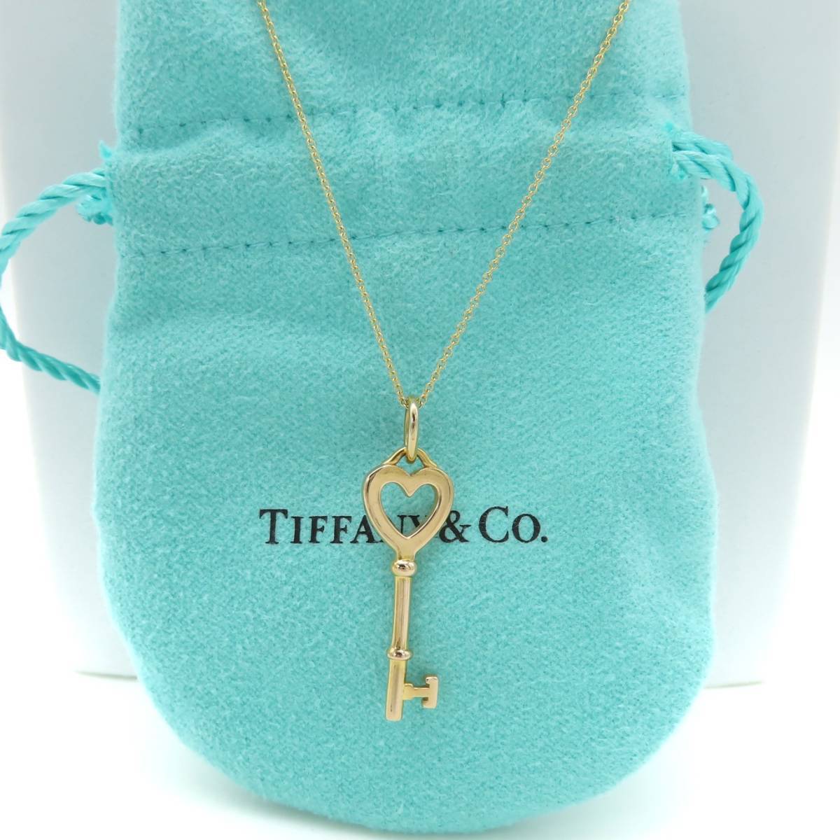 未使用 Tiffany&Co. ティファニー イエローゴールド ハート キー ネックレス 750 K18 カギ ロック AA256_画像1