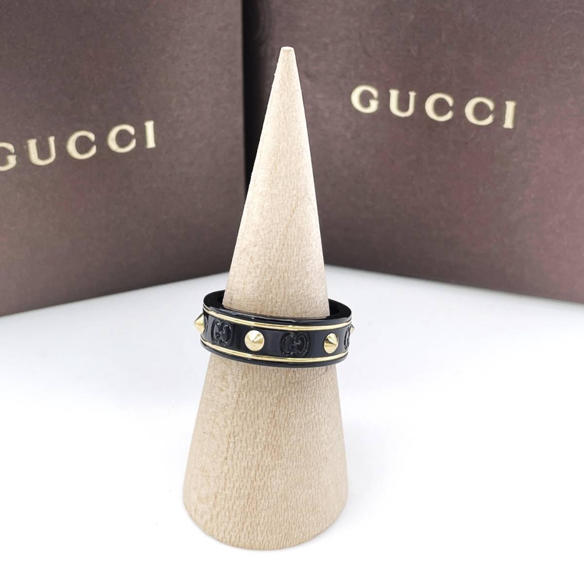 Чрезвычайно редкая красавица Gucci Gucci Black Metal Gold Studs GG Icon Ring 17 16 кольца 750 K18 AA70