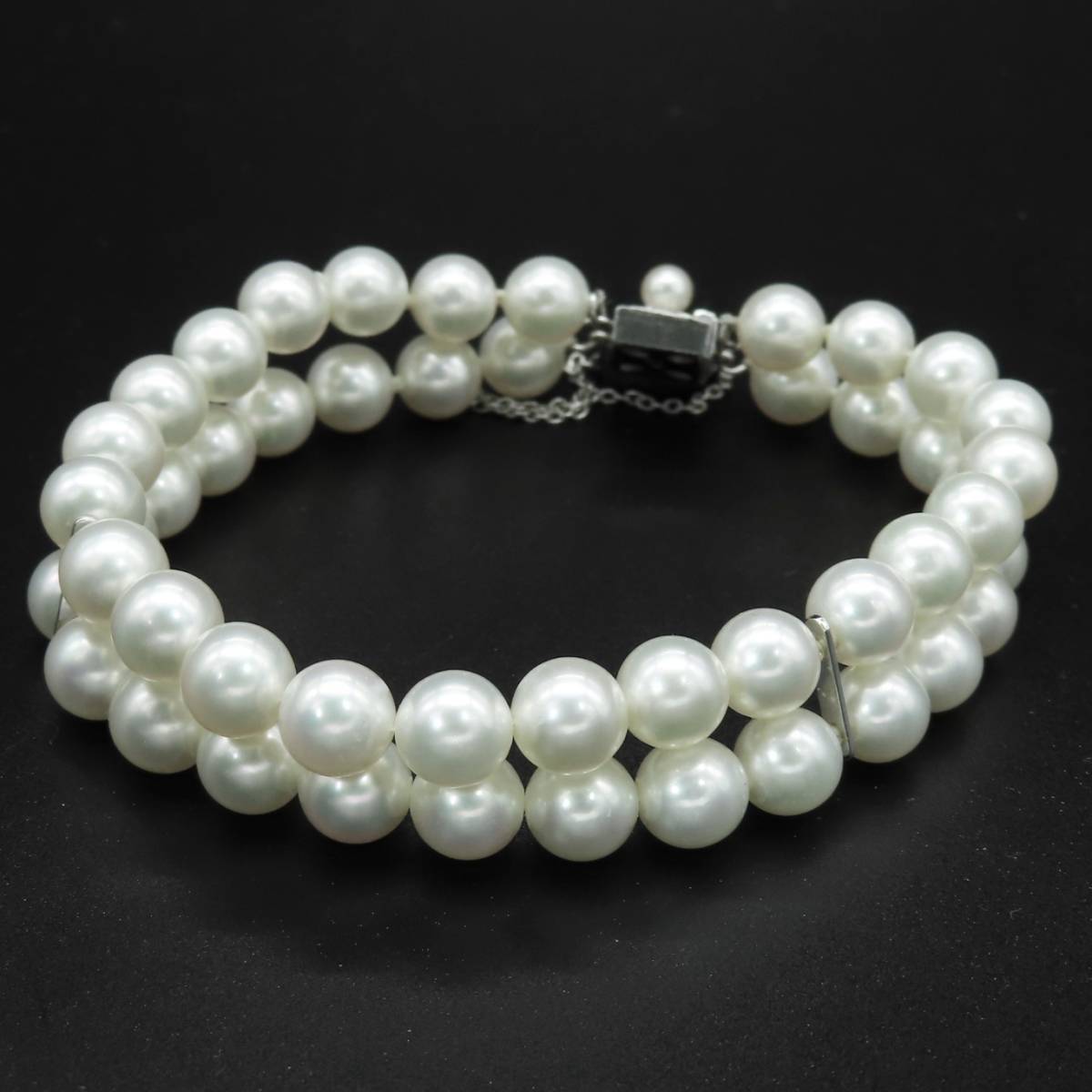 極希少 美品 MIKIMOTO ミキモト 2連 パール ホワイトゴールド ブレスレット 真珠 レディース 0.7㎝ K18 AA173_画像2