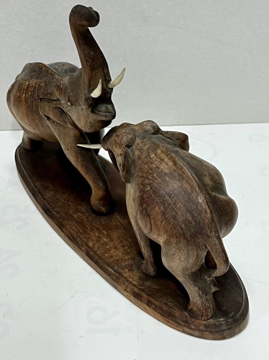 ◆木彫 ウォールナット材 繊細彫刻 象親子 2頭 置物◆_画像7