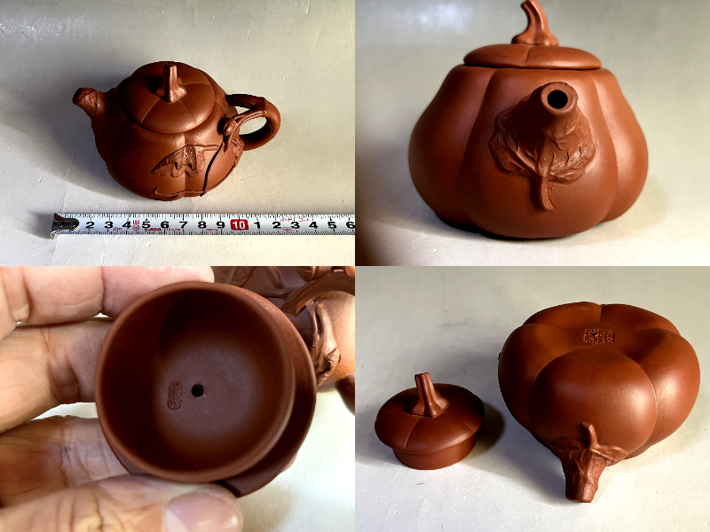 限定品】 急須□朱泥罹錫?制？ 南瓜型蓮の絵後手茶瓶茶瓶古玩唐物中国