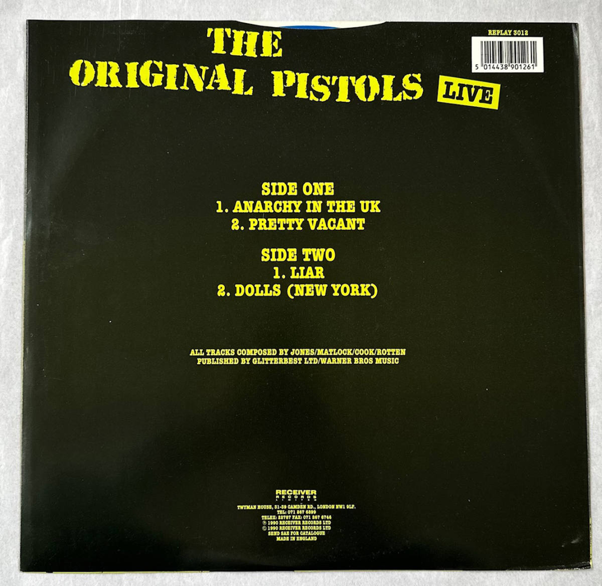 ■1990年 UK盤 Sex Pistols - The Original Pistols : The Early Years Live 12”EP 限定 Blue Vinyl REPLAY 3012 Receiver Records_画像2