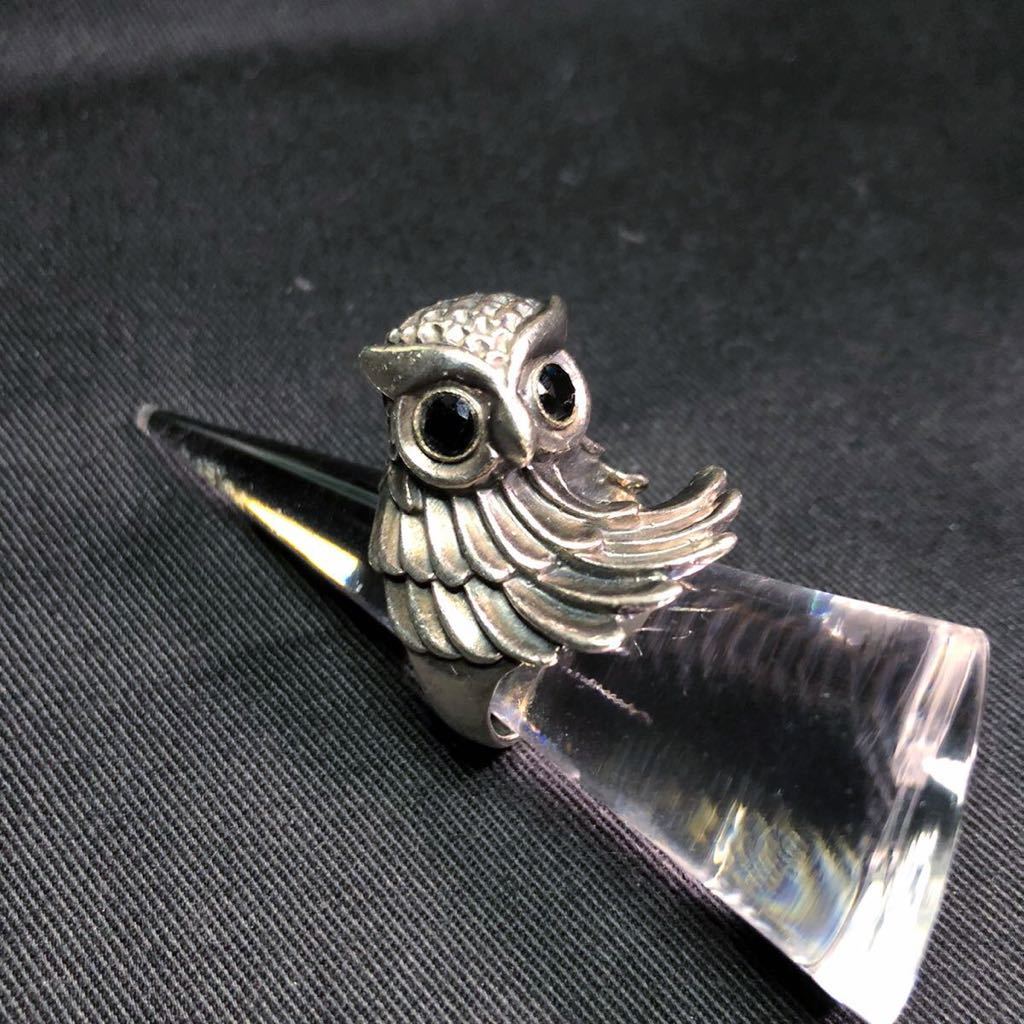 Vintage Silver OWL RING 925×ONYX 10号〜11号 スターリングシルバー オニキス フクロウ アニマルモチーフ