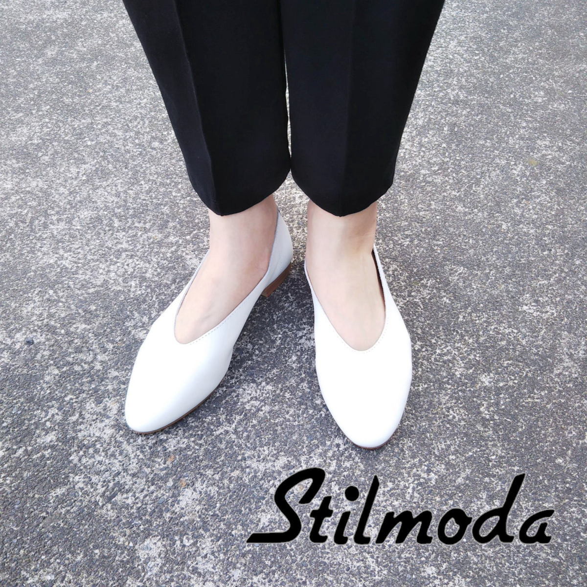 送料無料 STILMODAスティルモーダ レザーフラットシューズ パンプス レディース ホワイト 白 37 23.5cm 本革 新品 未使用 靴 イタリア製