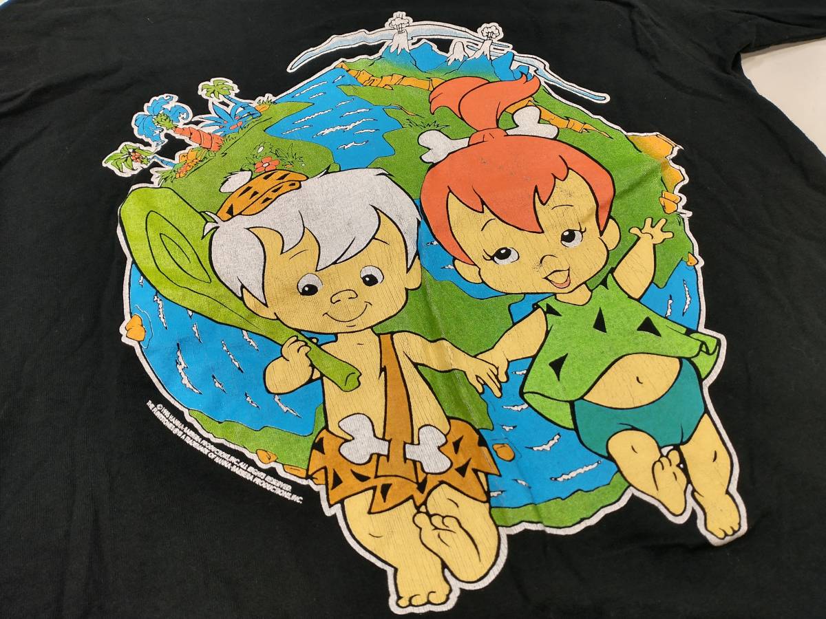 FRUIT OF THE LOOM 90s USA製 HANNA BARBERA 原始家族フリントストーン プリント 半袖Tシャツ フルーツオブザルーム ブラック Lサイズの画像5