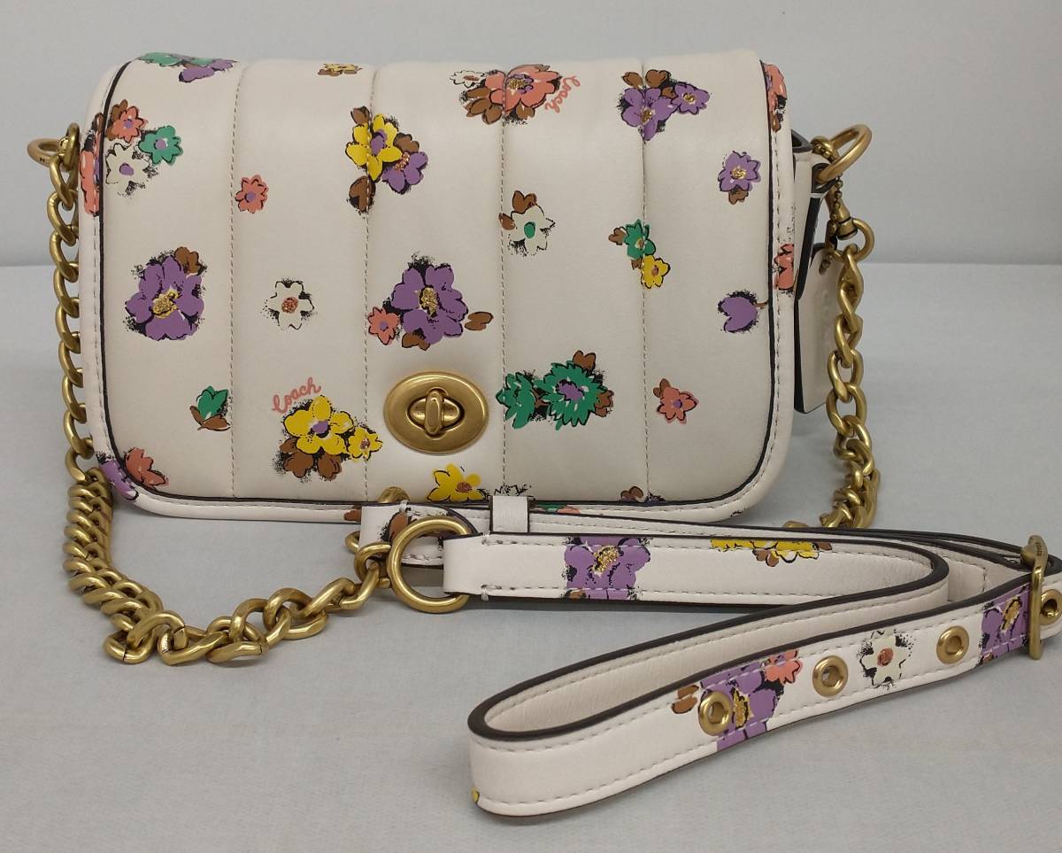 COACH コーチ ディンキー 花 フラワー C4685 チェーン ショルダー ホワイト バッグ_画像1