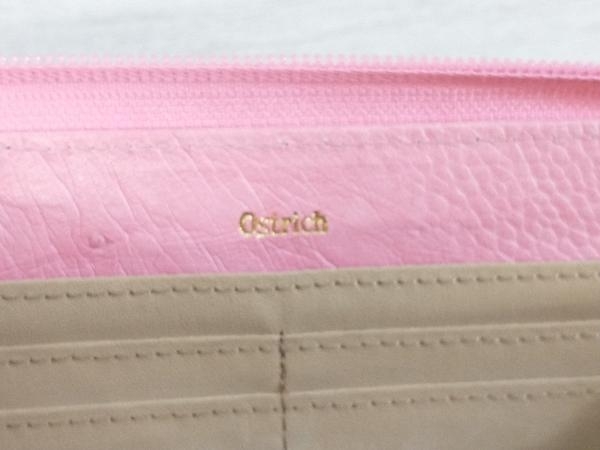 Ostrich オーストリッチ ラウンドファスナー レザー 二つ折り長財布 本革 ピンク系色_画像6