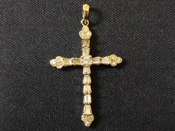K18 18金 YG ダイヤモンド クロス 十字架 ネックレストップ ペンダント