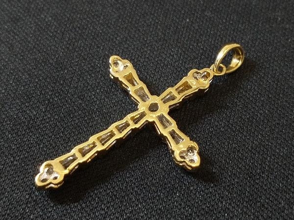 K18 18金 YG ダイヤモンド クロス 十字架 ネックレストップ ペンダント