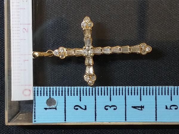 K18 18金 YG ダイヤモンド クロス 十字架 ネックレストップ ペンダント