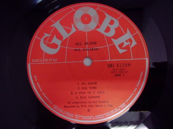 レコード Mal Waldron マル・ウォルドロン　All Alone 来日記念盤　GT LP 1004_画像3