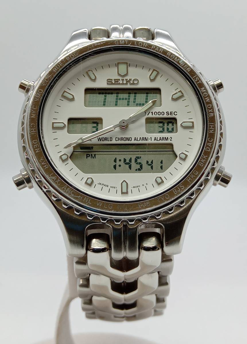 SEIKO セイコー H021-8050 メタルバンド シルバー デジアナ ストップウォッチ アラーム 腕時計