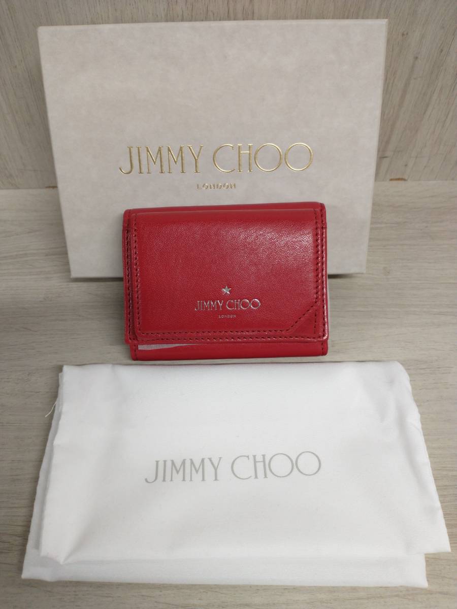 JIMMY CHOO ジミーチュウ 二つ折り財布 レッド レザー エナメルスター J000104285001 保存袋・箱付き 店舗受取可