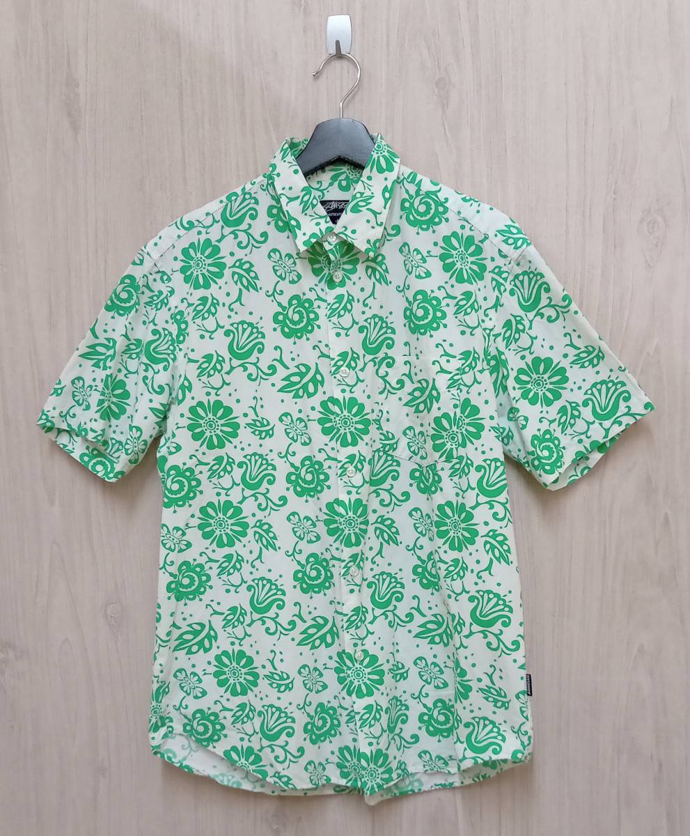 経典 STUSSY/ステューシー/半袖シャツ/ATOLL SHIRT/グリーン×ホワイト