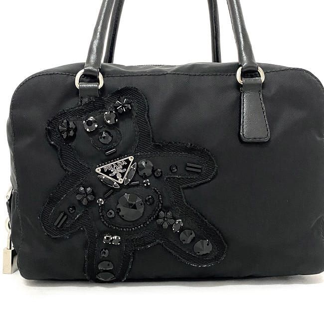 プラダ ハンドバッグ ブラック イヴニング ベア BN1134 美品 ナイロン