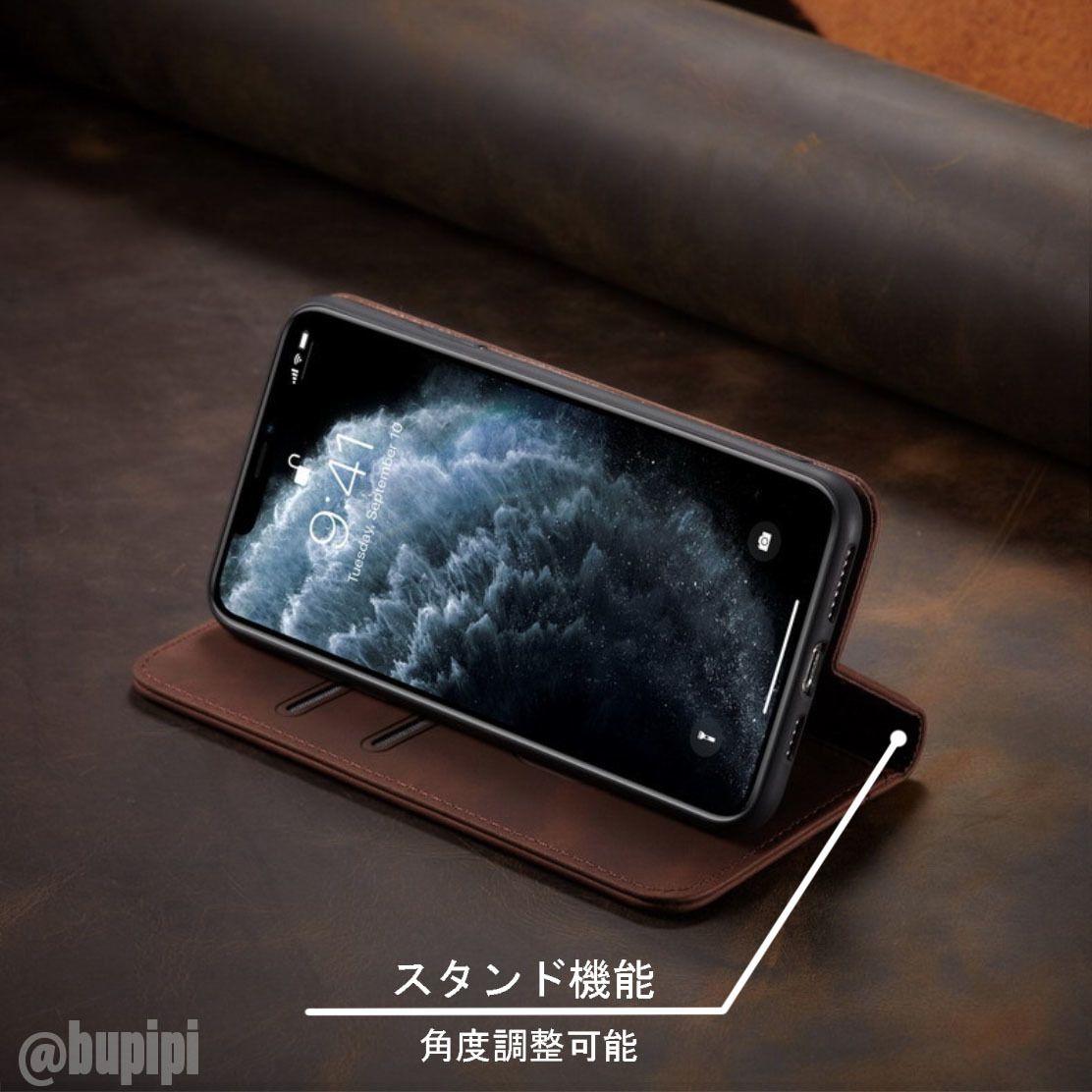 手帳型 スマホケース 高品質 レザー iphone 11 対応 本革調 ブラウン カバー