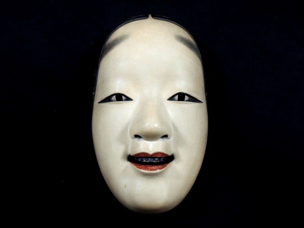 能面師 小島正治 作/「小面」/彩色木彫能面/面袋 共箱付/神楽面/狂言面