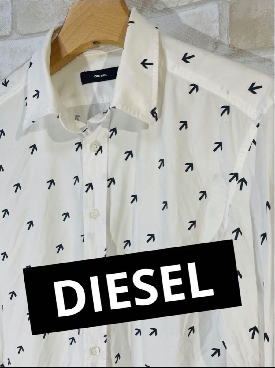 【DIESEL】ディーゼル　矢印柄　刺繍ロゴ　長袖　シャツ