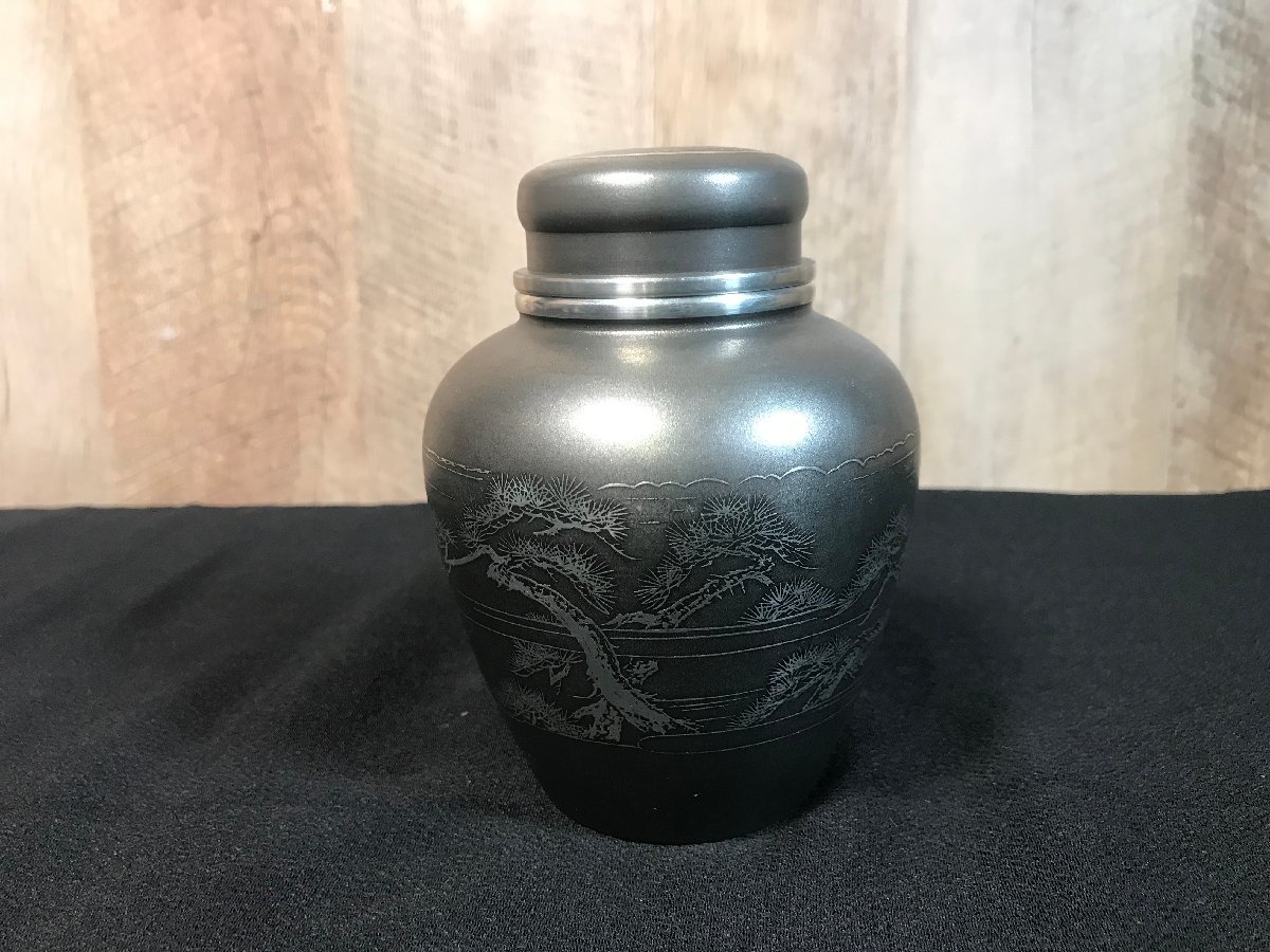 ☆中古☆ 茶道具 乾茂號造 松紋 錫 茶入の画像1