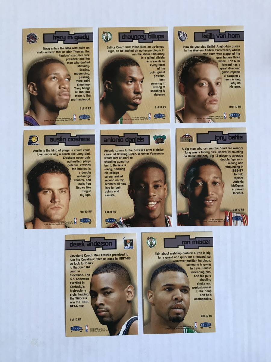 97-98 Fleer（Tracy Mcgrady, Keith Van Horn, Derek Anderson, Ron Mercer, 他）Rookie Sensations ルーキーインサート　8枚セット_画像2