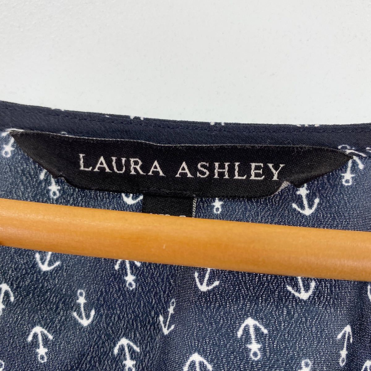 Cc12 LAURA ASHLEY ローラアシュレイ プリントワンピース イカリマーク 総柄 薄手 チュニックブラウス 7 Sサイズ相当 レディース 女性用_画像6