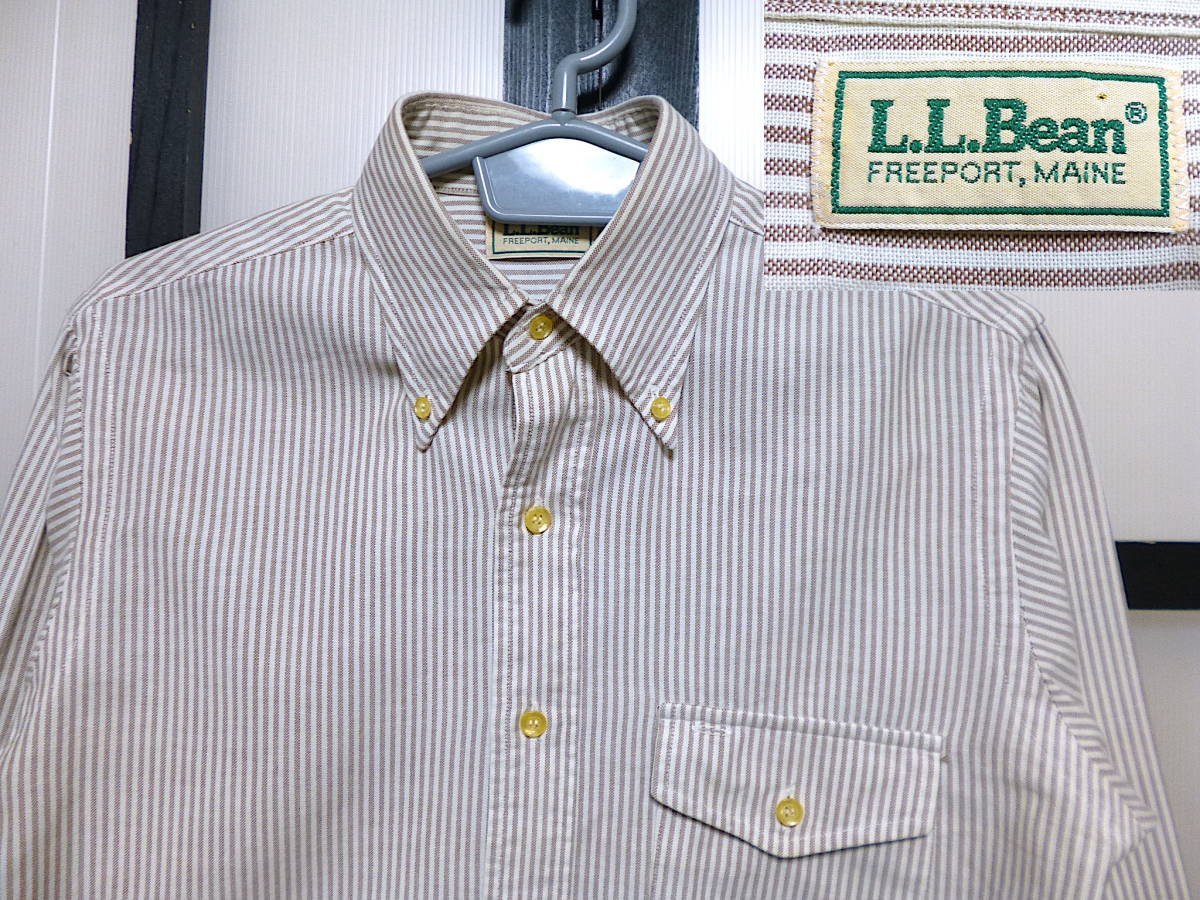 80s LLビーン ストライプ柄 オックスフォード ボタンダウン シャツ / 80年代 LL BEAN エルエルビーン oxford shirt ビンテージ アウトドア