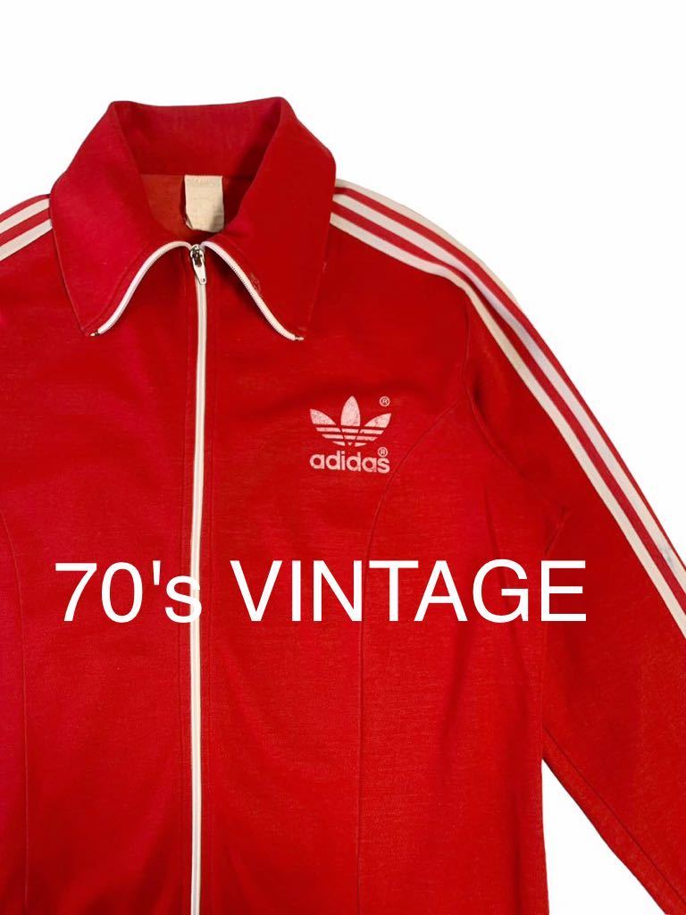 希少 70's VINTAGE adidas トラックジャケット ジャージ SV RUST チーム名入り アディダス ビンテージ 70年代 フロッキープリント 古着