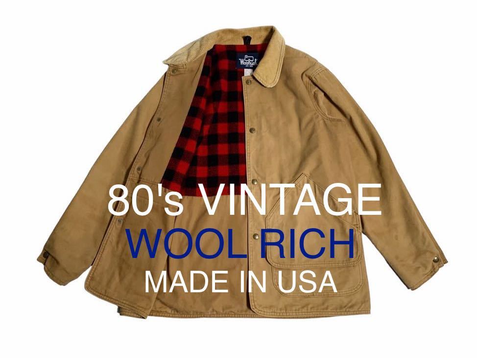 80's VINTAGE WOOL RICH USA製 紺タグ ハンティングジャケット ダックジャケット ウールリッチ 80年代 チェック裏地 輸入 古着 ビンテージ