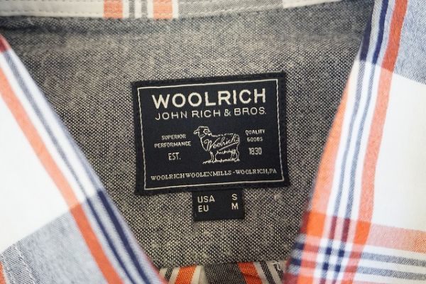 クリックポスト可【即決】WOOLRICH ウールリッチ メンズ 長袖シャツ チェックシャツ コットン 白紺オレンジ系 サイズ：USA/S 【801173】_画像5