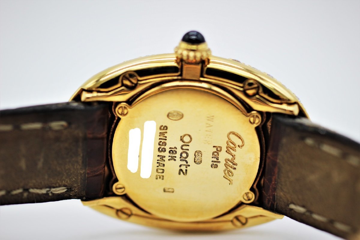 【宝飾時計】 腕時計　カルティエ　ベニュワール　アフターダイヤベゼル　YG×革ベルト　K18YG　Dバックル　クォーツ　中古品