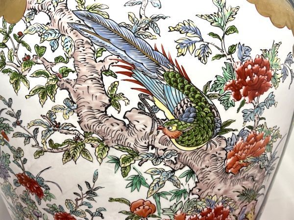 R856】手渡し可 特大 古美術品 有田焼 光右衛門作 染錦花鳥図沈香壷 高