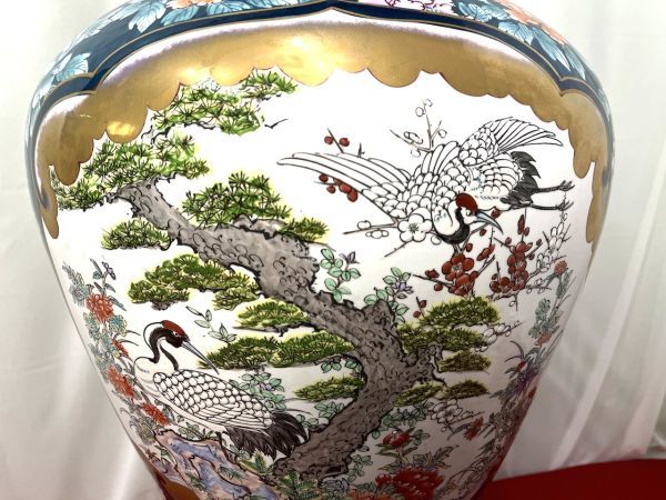 R856】手渡し可 特大 古美術品 有田焼 光右衛門作 染錦花鳥図沈香壷 高