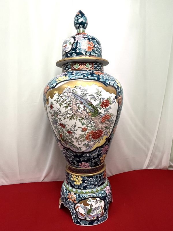 R856】手渡し可 特大 古美術品 有田焼 光右衛門作 染錦花鳥図沈香壷 高