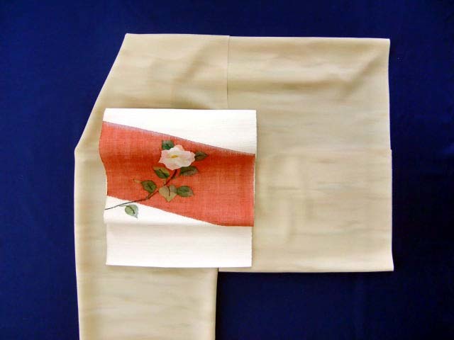 新品】【お仕立付き】 本つづれ帯 椿 八寸 名古屋帯 白 お出かけ