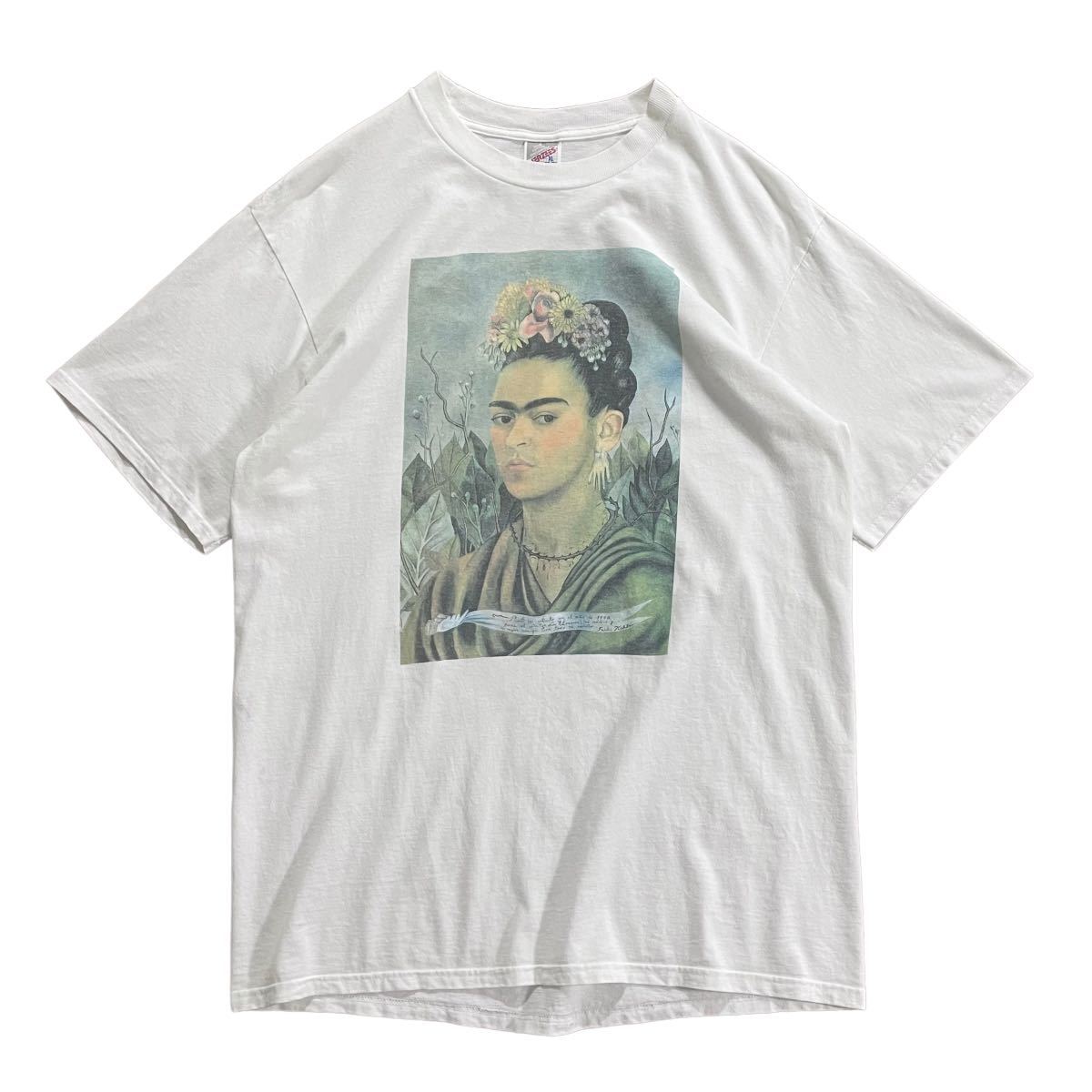 アートTee【90s Frida Kahlo アート プリント Tシャツ XL】JERZEES フリーダ・カーロ フォト ESCHER ピカソ バンド  USA製 ヒマワリ ゴッホ