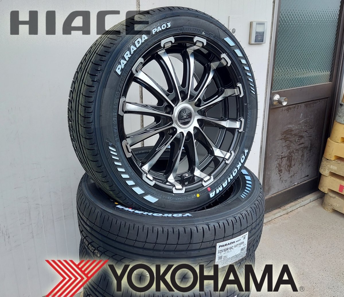 ホワイトレター 車検対応 Bounty Collection BD12 200系ハイエース ヨコハマ PARADA PA03 225/50R18 新品タイヤホイール 18インチ_画像4