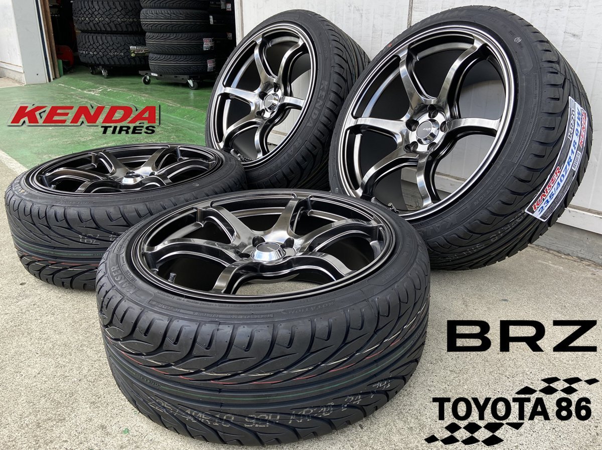 86 BRZ タイヤホイールセット 18インチ Acht-6 クロニウムブラック KENDA KR20 F: 225/40R18 R: 235/40R18 新品4本set_画像1