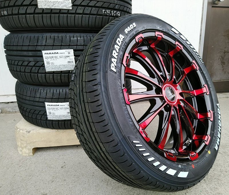 サマータイヤ ヨコハマ PARADA 225/50R18 ホワイトレター ハイエース200系 タイヤホイール 新品4本セット 車検対応 18インチ BD12_画像7