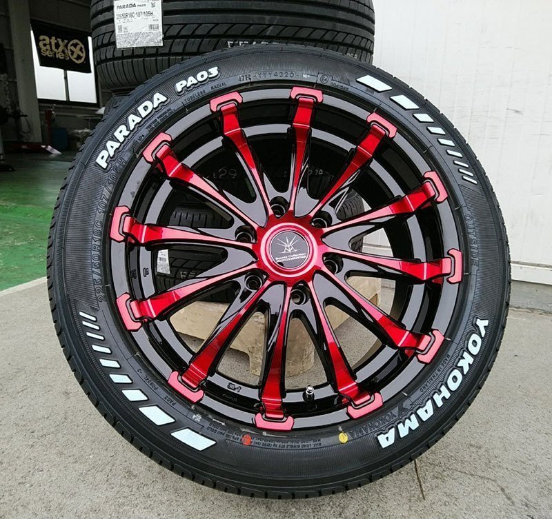 200系 ハイエース タイヤホイールセット ヨコハマタイヤ パラダ 225/50R18 4本セット 車検対応 18インチ BD12 レッド_画像5