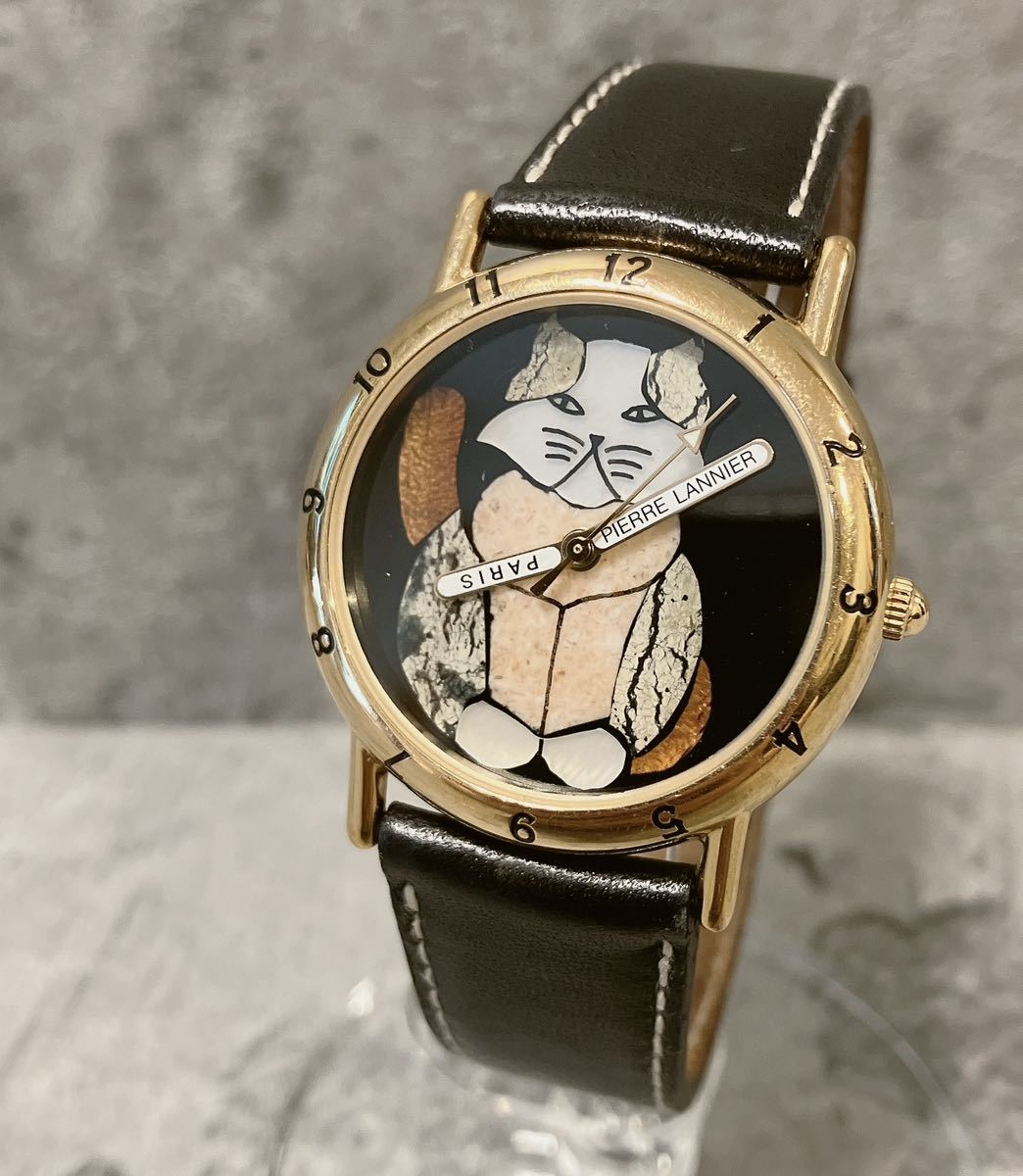 Aランク 【電池交換済】Pierre Lannier ピエールラニエ 腕時計 猫 