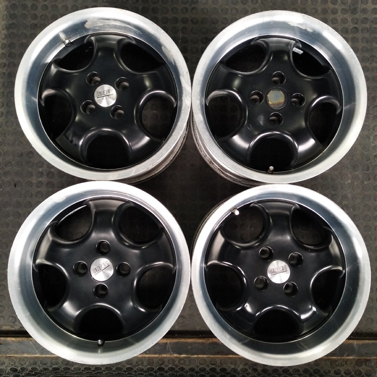 管理番号：S2-85【4本価格】【15x7J 4x100 ET+37 ハブ64】RH ARTEC・ロードスター等・深リム・直接引取可能・下取り可能の画像1