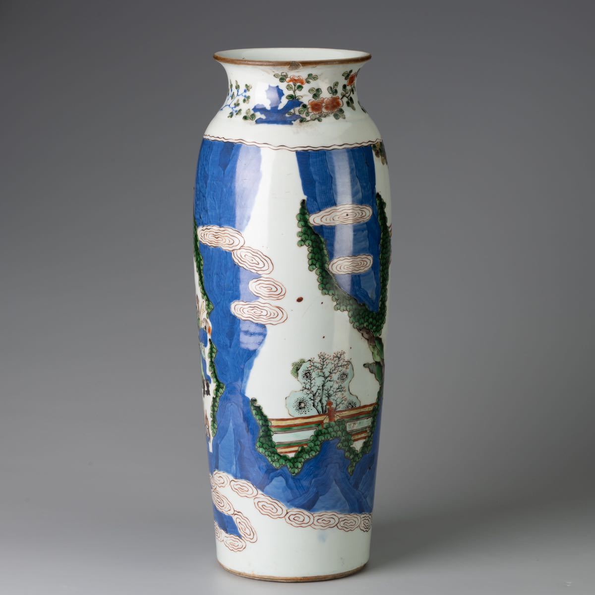 青花五彩 特大 花瓶 中国美術 高さ約45センチ 古物保証 