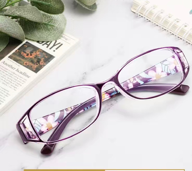  free shipping +1 leading glass blue light cut floral print farsighted glasses sini Agras light weight glasses purple new goods 