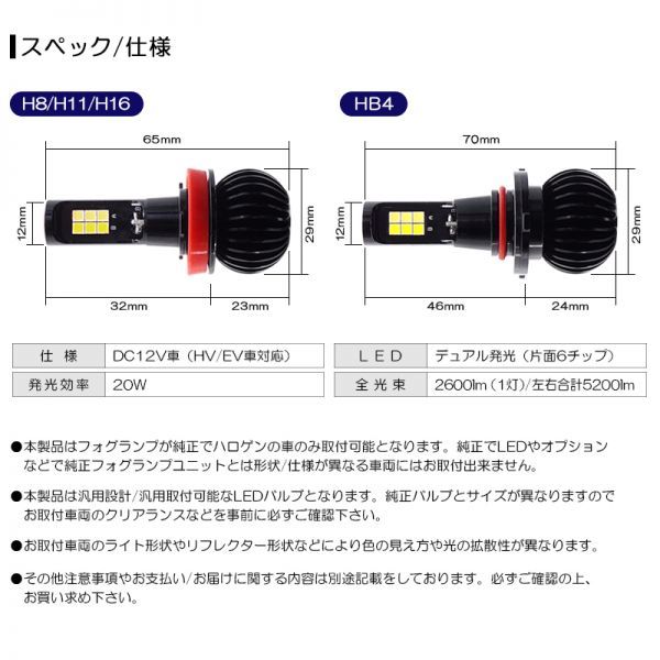 RP系/RP3/RP4 前期 ステップワゴンスパーダ LED フォグランプ H8 20W 5200lm 2色切替 6000K/ホワイト 3000K/イエロー 車検対応○_画像6