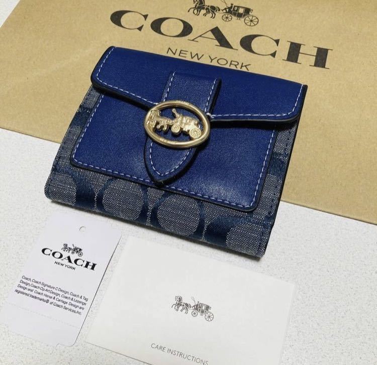 ☆ COACH コーチ 4103 二つ折り財布 デニムマルチ シグネチャー